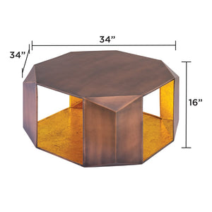 English Elm Ct-529 Hexagonal Aluminum Coffee Table with Faceted Panels and Gold Foil Interior Glow Copper B009P477776