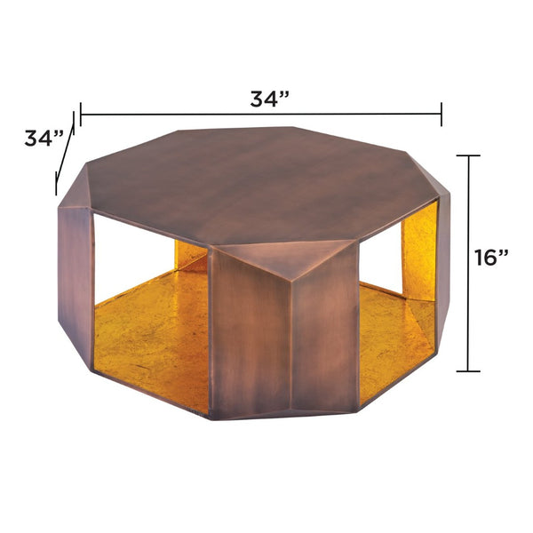 English Elm Ct-529 Hexagonal Aluminum Coffee Table with Faceted Panels and Gold Foil Interior Glow Copper B009P477776
