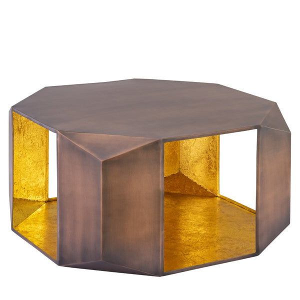 English Elm Ct-529 Hexagonal Aluminum Coffee Table with Faceted Panels and Gold Foil Interior Glow Copper B009P477776
