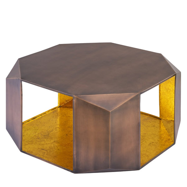 English Elm Ct-529 Hexagonal Aluminum Coffee Table with Faceted Panels and Gold Foil Interior Glow Copper B009P477776