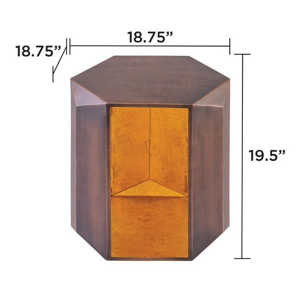 English Elm Et-529 Hexagonal Aluminum End Table with Sculpted Facets and Gold Foil Interior Accent Copper B009P477777