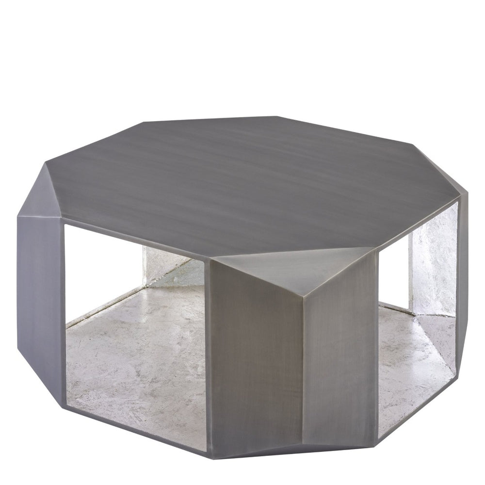 English Elm Ct-529 Hexagonal Aluminum Coffee Table with Faceted Panels and Gold Foil Interior Glow Antique Silver B009P477778