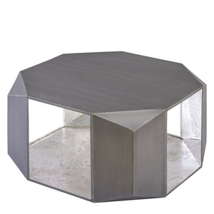 English Elm Ct-529 Hexagonal Aluminum Coffee Table with Faceted Panels and Gold Foil Interior Glow Antique Silver B009P477778