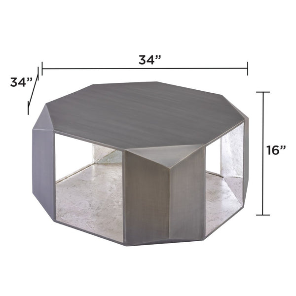 English Elm Ct-529 Hexagonal Aluminum Coffee Table with Faceted Panels and Gold Foil Interior Glow Antique Silver B009P477778