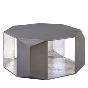 English Elm Ct-529 Hexagonal Aluminum Coffee Table with Faceted Panels and Gold Foil Interior Glow Antique Silver B009P477778