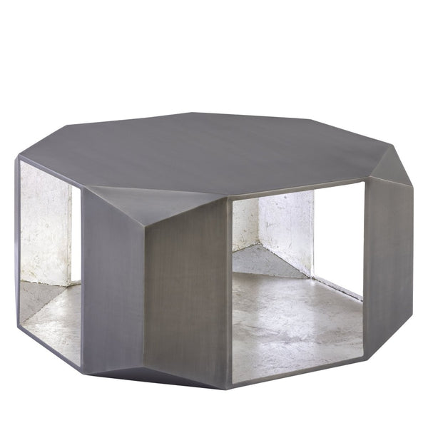English Elm Ct-529 Hexagonal Aluminum Coffee Table with Faceted Panels and Gold Foil Interior Glow Antique Silver B009P477778