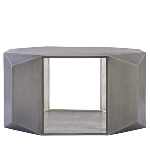 English Elm Ct-529 Hexagonal Aluminum Coffee Table with Faceted Panels and Gold Foil Interior Glow Antique Silver B009P477778