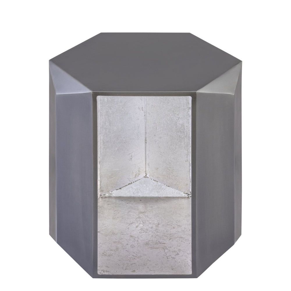 English Elm Et-529 Hexagonal Aluminum End Table with Sculpted Facets and Gold Foil Interior Accent Antique Silver B009P477779