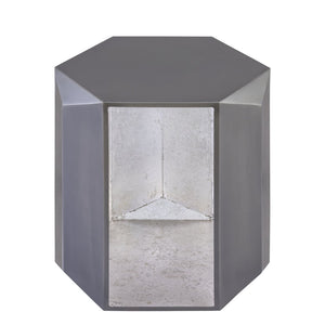 English Elm Et-529 Hexagonal Aluminum End Table with Sculpted Facets and Gold Foil Interior Accent Antique Silver B009P477779