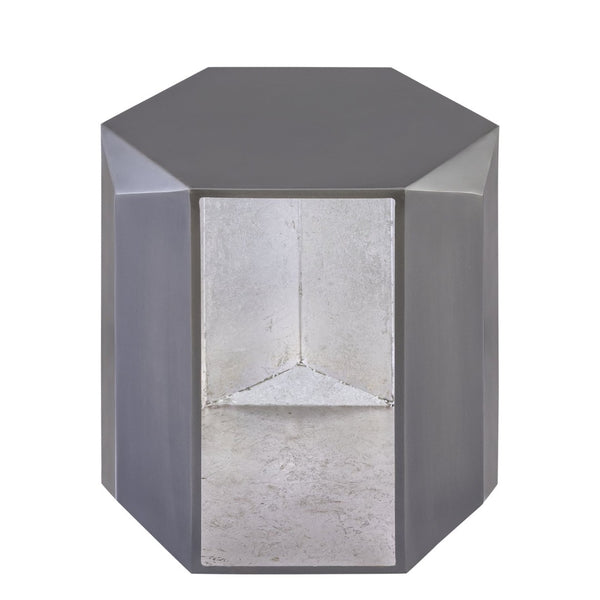 English Elm Et-529 Hexagonal Aluminum End Table with Sculpted Facets and Gold Foil Interior Accent Antique Silver B009P477779