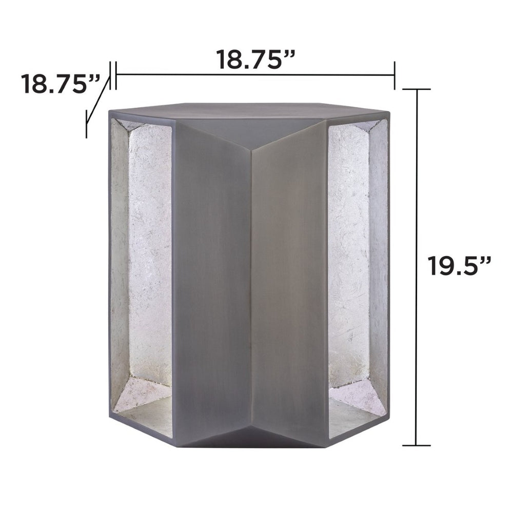 English Elm Et-529 Hexagonal Aluminum End Table with Sculpted Facets and Gold Foil Interior Accent Antique Silver B009P477779
