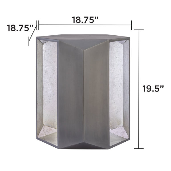 English Elm Et-529 Hexagonal Aluminum End Table with Sculpted Facets and Gold Foil Interior Accent Antique Silver B009P477779