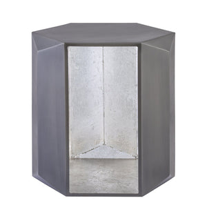 English Elm Et-529 Hexagonal Aluminum End Table with Sculpted Facets and Gold Foil Interior Accent Antique Silver B009P477779