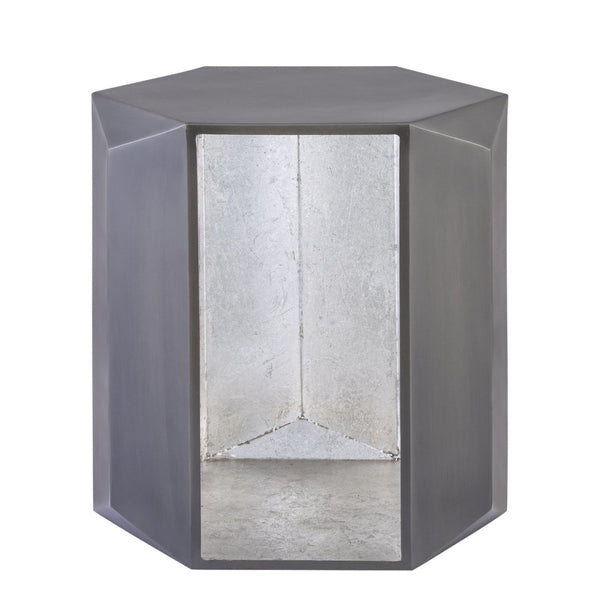 English Elm Et-529 Hexagonal Aluminum End Table with Sculpted Facets and Gold Foil Interior Accent Antique Silver B009P477779