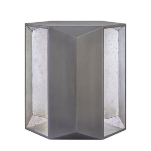English Elm Et-529 Hexagonal Aluminum End Table with Sculpted Facets and Gold Foil Interior Accent Antique Silver B009P477779