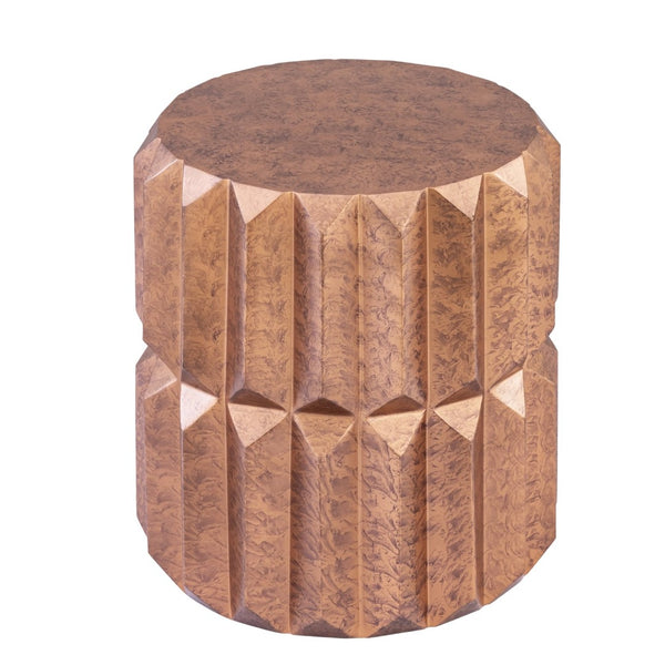 English Elm Et-321 Faceted Aluminum Cylindrical End Table with Geometric Panels in Warm Metallic Finish Copper B009P477781