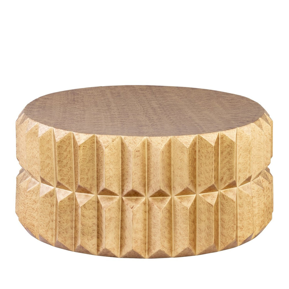 English Elm Ct-321 Faceted Aluminum Round Coffee Table with Geometric Panels and Warm Metallic Finish Antique Brass B009P477782