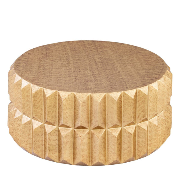 English Elm Ct-321 Faceted Aluminum Round Coffee Table with Geometric Panels and Warm Metallic Finish Antique Brass B009P477782