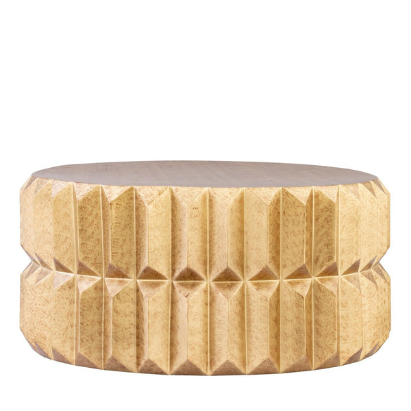 English Elm Ct-321 Faceted Aluminum Round Coffee Table with Geometric Panels and Warm Metallic Finish Antique Brass B009P477782