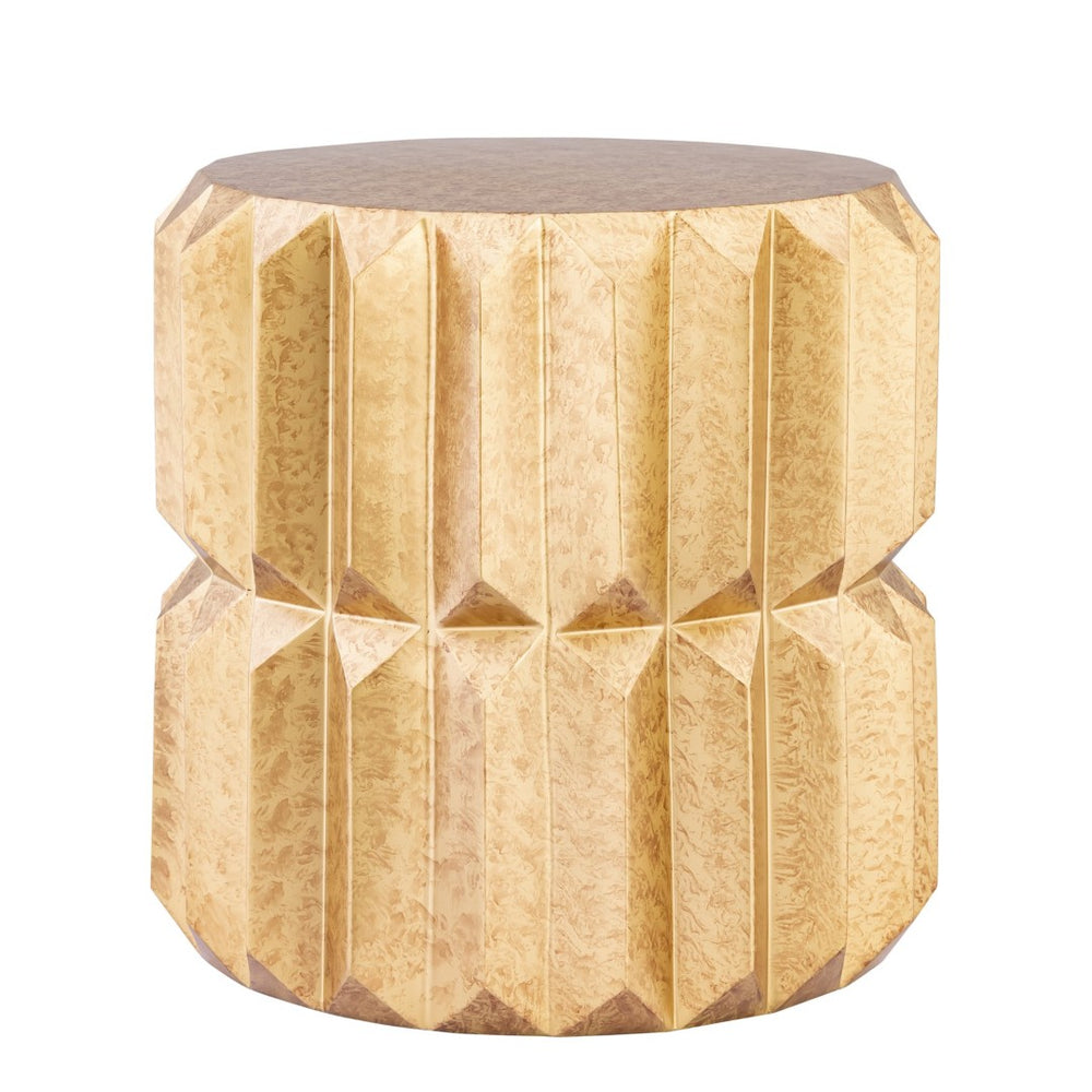 English Elm Et-321 Faceted Aluminum Cylindrical End Table with Geometric Panels in Warm Metallic Finish Antique Brass B009P477783
