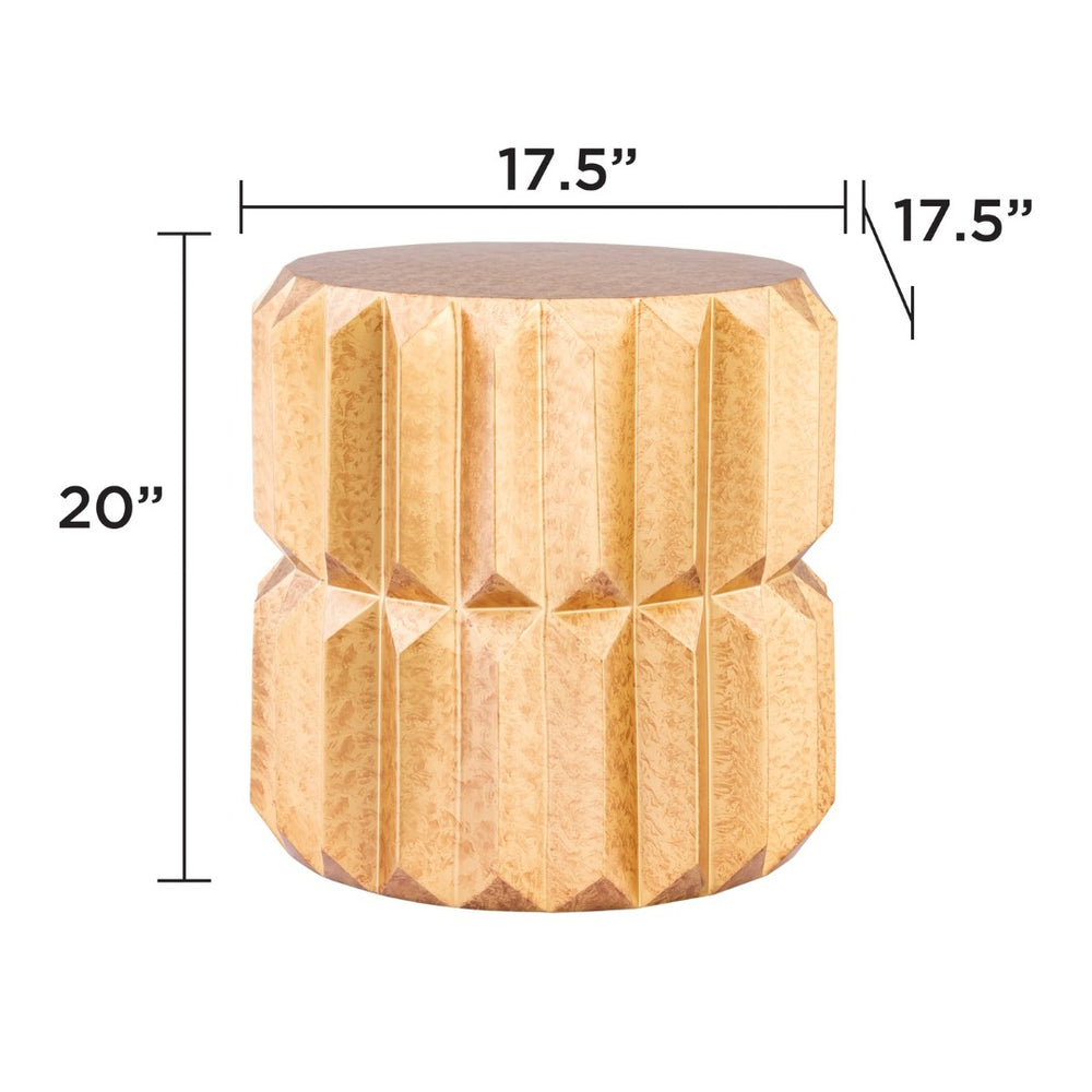 English Elm Et-321 Faceted Aluminum Cylindrical End Table with Geometric Panels in Warm Metallic Finish Antique Brass B009P477783