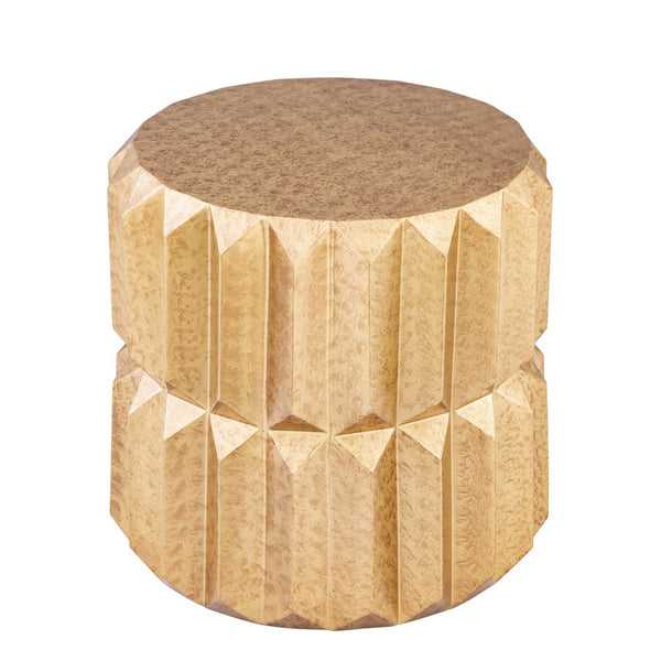 English Elm Et-321 Faceted Aluminum Cylindrical End Table with Geometric Panels in Warm Metallic Finish Antique Brass B009P477783