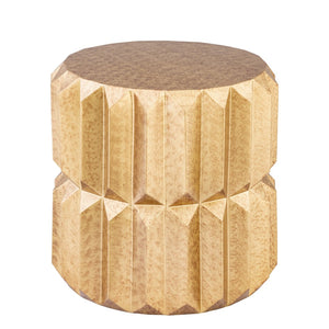 English Elm Et-321 Faceted Aluminum Cylindrical End Table with Geometric Panels in Warm Metallic Finish Antique Brass B009P477783
