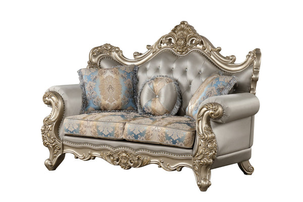 English Elm Isabella European Formal Loveseat with Hand-carved Gold Wood Trim Patterned Upholstery B009P479039