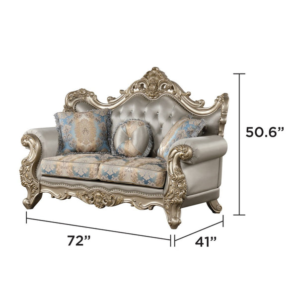 English Elm Isabella European Formal Loveseat with Hand-carved Gold Wood Trim Patterned Upholstery B009P479039