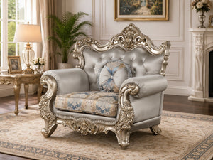 English Elm Isabella Carved Gold Frame Floral Upholstered Armchair European Salon Accent Piece B009P479040
