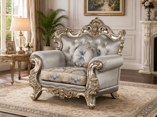 English Elm Isabella Carved Gold Frame Floral Upholstered Armchair European Salon Accent Piece B009P479040