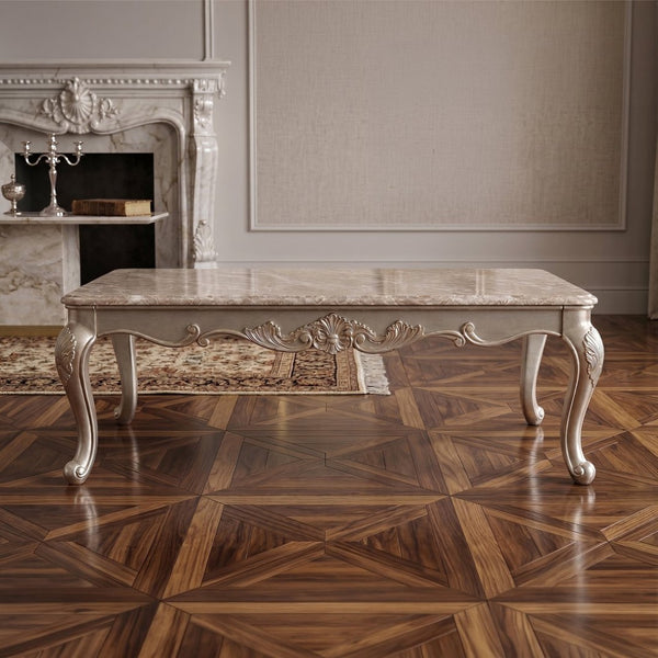 English Elm Isabella Glass Top Coffee Table Ornate Carved Wood Base Antique Gold Living Room B009P479041
