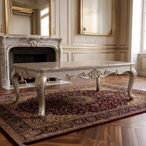 English Elm Isabella Glass Top Coffee Table Ornate Carved Wood Base Antique Gold Living Room B009P479041