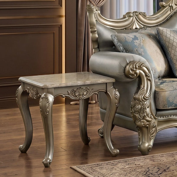 English Elm Isabella Wood End Table with Antique Gold Carved Frame and Curved Legs for Formal Living Rooms B009P479042