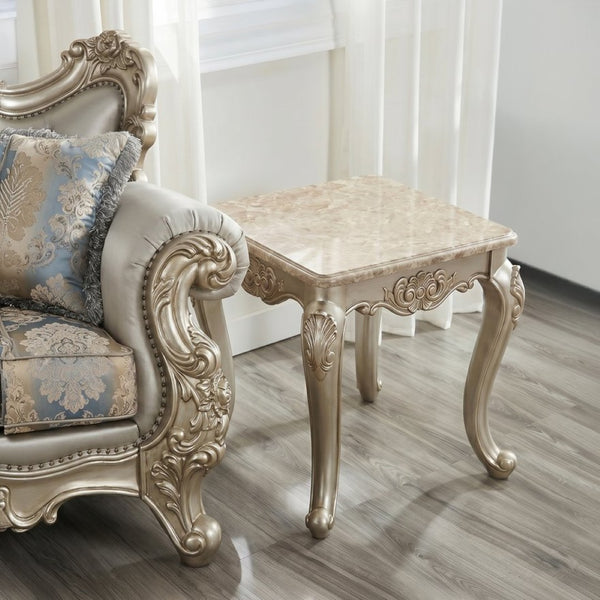 English Elm Isabella Wood End Table with Antique Gold Carved Frame and Curved Legs for Formal Living Rooms B009P479042