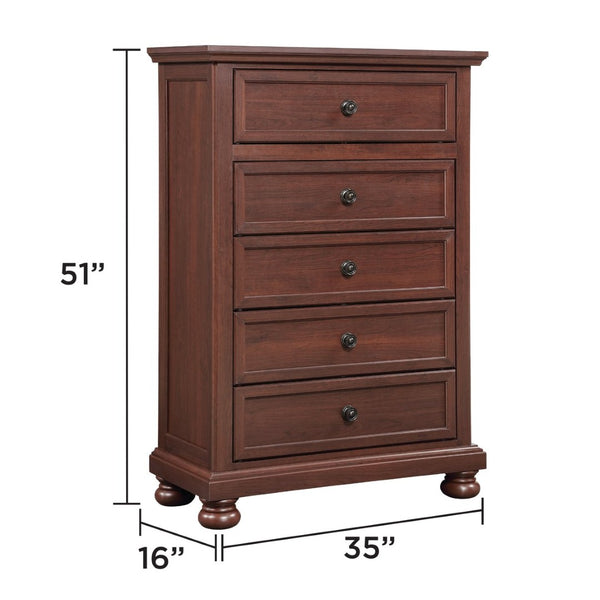 English Elm Boston Walnut Cherry Five Drawer Tall Chest Warm Traditional Bedroom Storage Furniture B009P482295