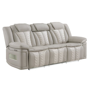 English Elm Cruiser Theater Power Reclining Sofa with Massage Led Lighting and Drop Down Table Light Gray and Ice B009P483545