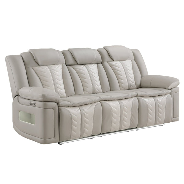 English Elm Cruiser Theater Power Reclining Sofa with Massage Led Lighting and Drop Down Table Light Gray and Ice B009P483545