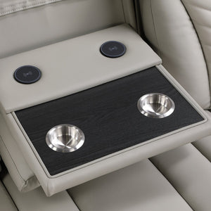 English Elm Cruiser Theater Power Reclining Sofa with Massage Led Lighting and Drop Down Table Light Gray and Ice B009P483545