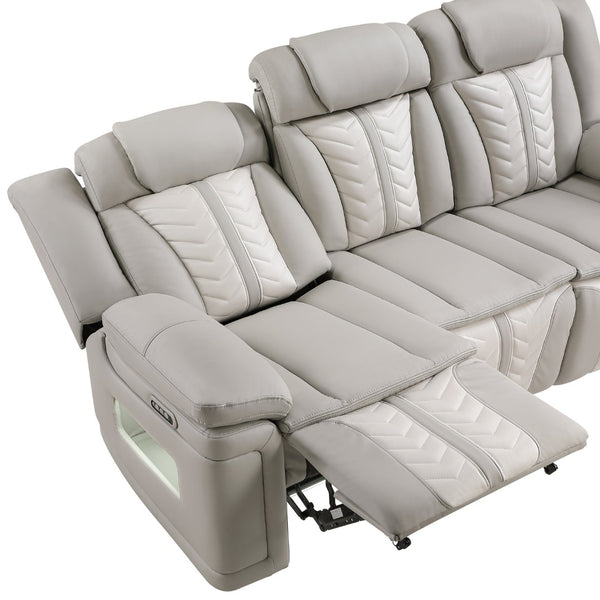 English Elm Cruiser Theater Power Reclining Sofa with Massage Led Lighting and Drop Down Table Light Gray and Ice B009P483545