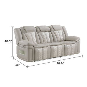 English Elm Cruiser Theater Power Reclining Sofa with Massage Led Lighting and Drop Down Table Light Gray and Ice B009P483545