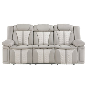 English Elm Cruiser Theater Power Reclining Sofa with Massage Led Lighting and Drop Down Table Light Gray and Ice B009P483545