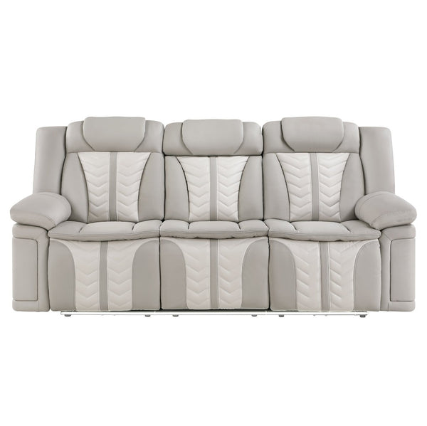 English Elm Cruiser Theater Power Reclining Sofa with Massage Led Lighting and Drop Down Table Light Gray and Ice B009P483545