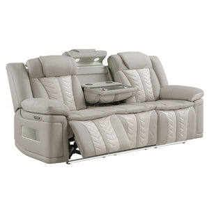 English Elm Cruiser Theater Power Reclining Sofa with Massage Led Lighting and Drop Down Table Light Gray and Ice B009P483545