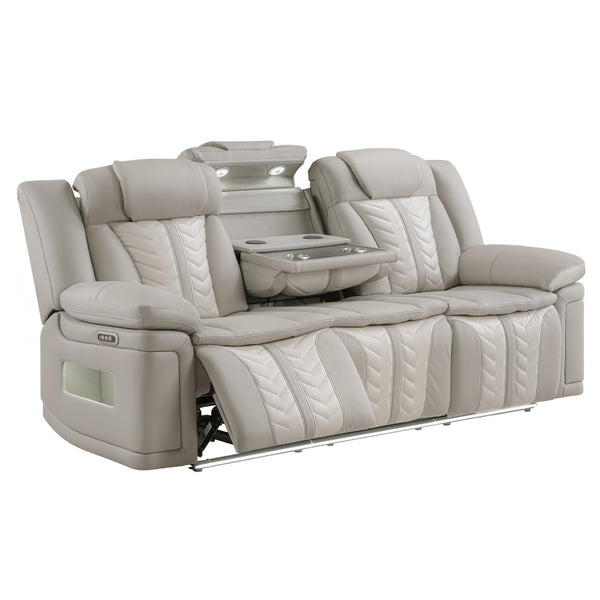 English Elm Cruiser Theater Power Reclining Sofa with Massage Led Lighting and Drop Down Table Light Gray and Ice B009P483545