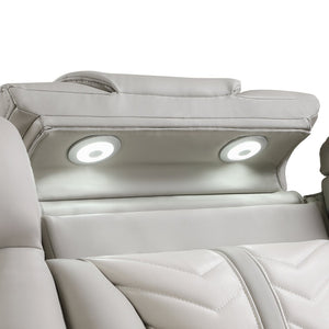 English Elm Cruiser Theater Power Reclining Sofa with Massage Led Lighting and Drop Down Table Light Gray and Ice B009P483545