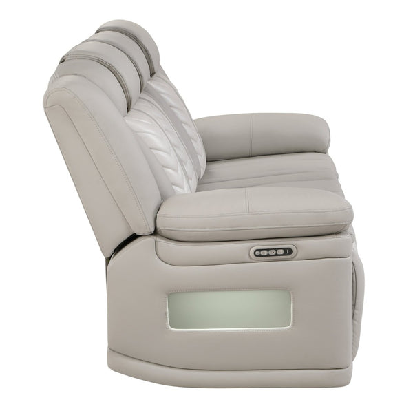 English Elm Cruiser Theater Power Reclining Sofa with Massage Led Lighting and Drop Down Table Light Gray and Ice B009P483545