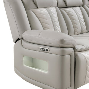 English Elm Cruiser Theater Power Reclining Sofa with Massage Led Lighting and Drop Down Table Light Gray and Ice B009P483545