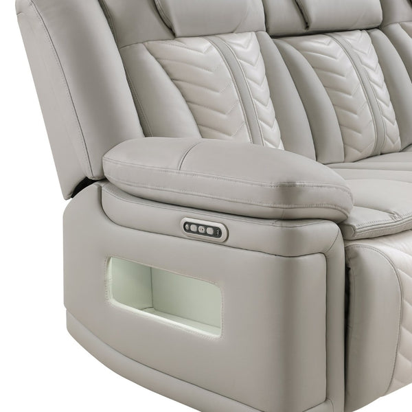 English Elm Cruiser Theater Power Reclining Sofa with Massage Led Lighting and Drop Down Table Light Gray and Ice B009P483545