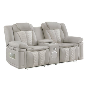English Elm Cruiser Power Reclining Loveseat with Massage Led Lighting Speaker and Usb Charging Light Gray and Ice B009P483546